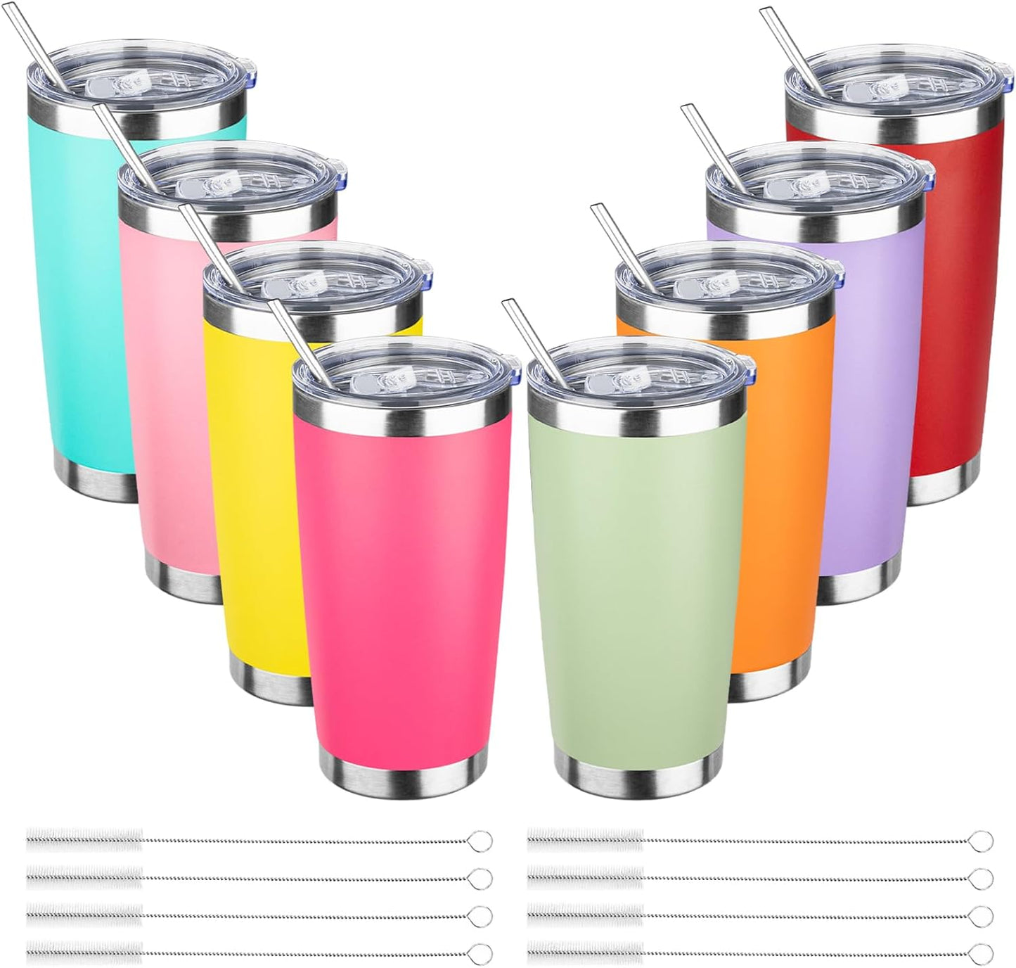 20oz Tumbler with Straw and Brush, Stainless Steel Vacuum Insulated tumbler, Double Wall Insulated Coffee Tumbler for Outdoor, Home, Travel,Office (Matcha Green,1pcs)