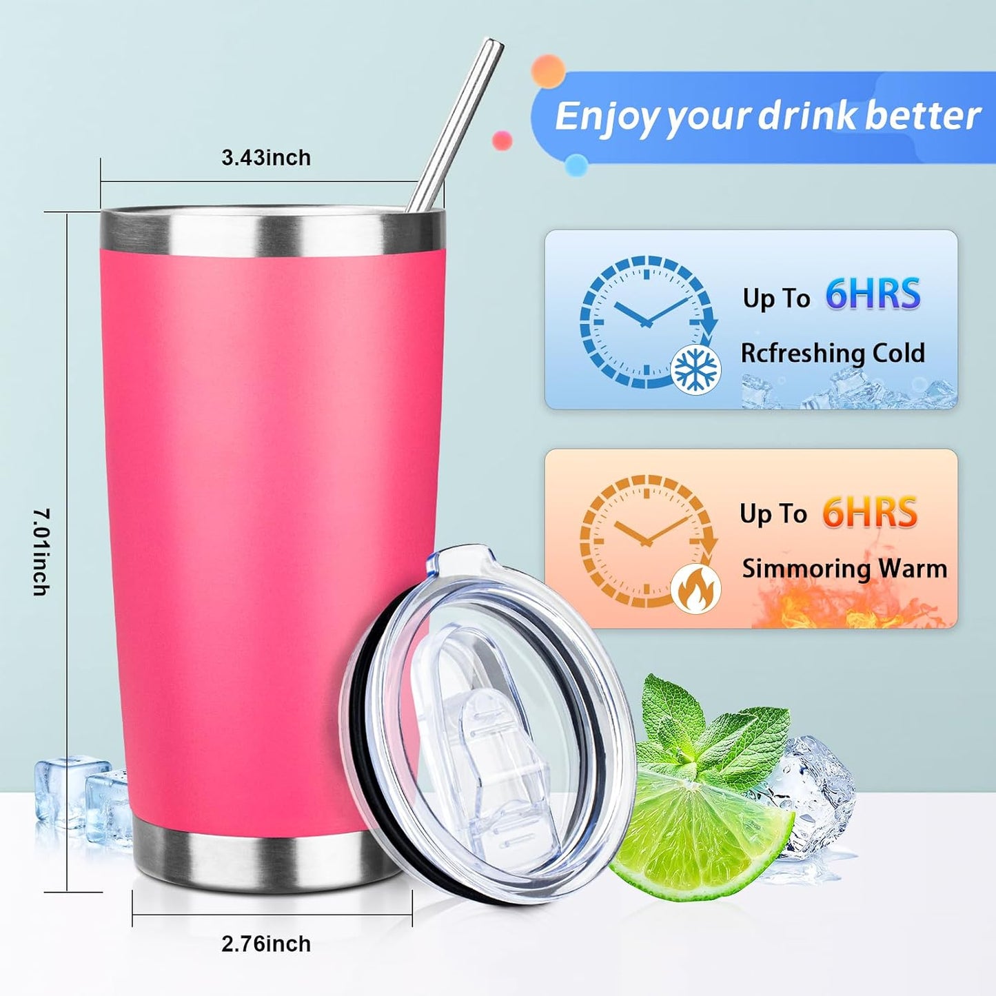 20oz Tumbler with Straw and Brush, Stainless Steel Vacuum Insulated tumbler, Double Wall Insulated Coffee Tumbler for Outdoor, Home, Travel,Office (Matcha Green,1pcs)