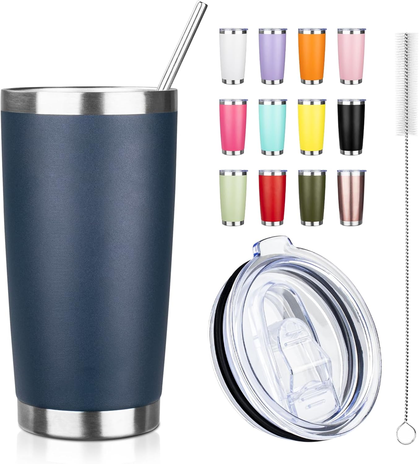 20oz Tumbler with Straw and Brush, Stainless Steel Vacuum Insulated tumbler, Double Wall Insulated Coffee Tumbler for Outdoor, Home, Travel,Office (Matcha Green,1pcs)