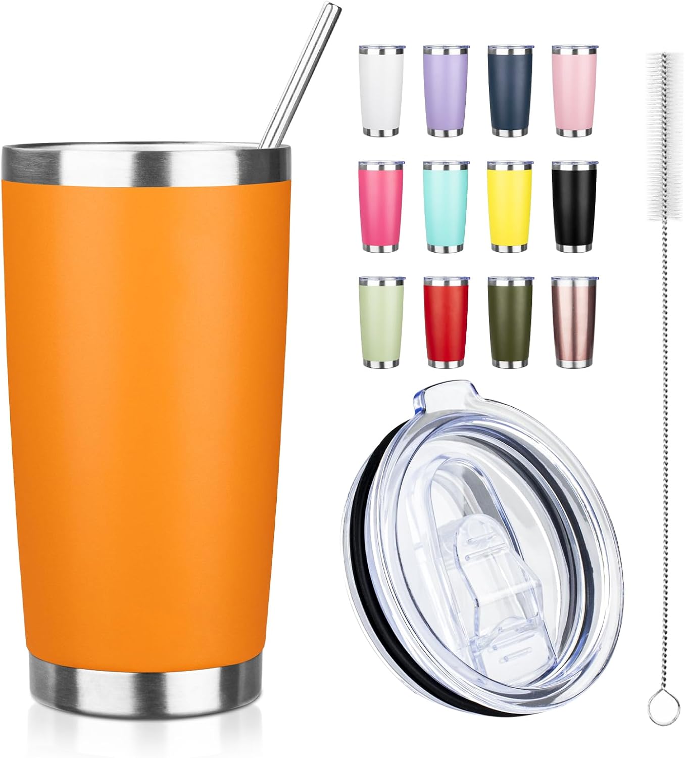 20oz Tumbler with Straw and Brush, Stainless Steel Vacuum Insulated tumbler, Double Wall Insulated Coffee Tumbler for Outdoor, Home, Travel,Office (Matcha Green,1pcs)