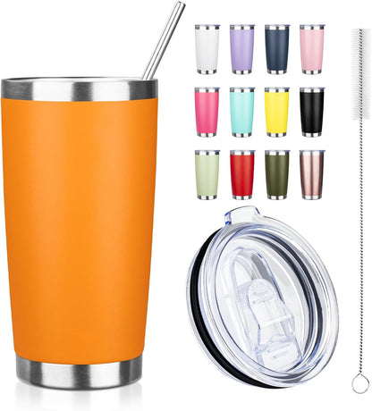 20oz Tumbler with Straw and Brush, Stainless Steel Vacuum Insulated tumbler, Double Wall Insulated Coffee Tumbler for Outdoor, Home, Travel,Office (Matcha Green,1pcs)