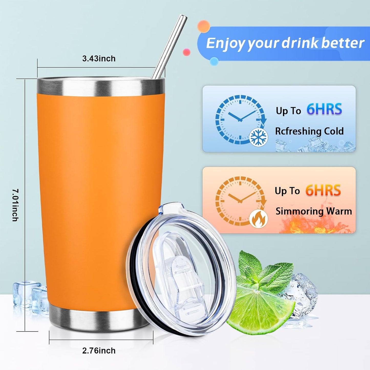 20oz Tumbler with Straw and Brush, Stainless Steel Vacuum Insulated tumbler, Double Wall Insulated Coffee Tumbler for Outdoor, Home, Travel,Office (Matcha Green,1pcs)
