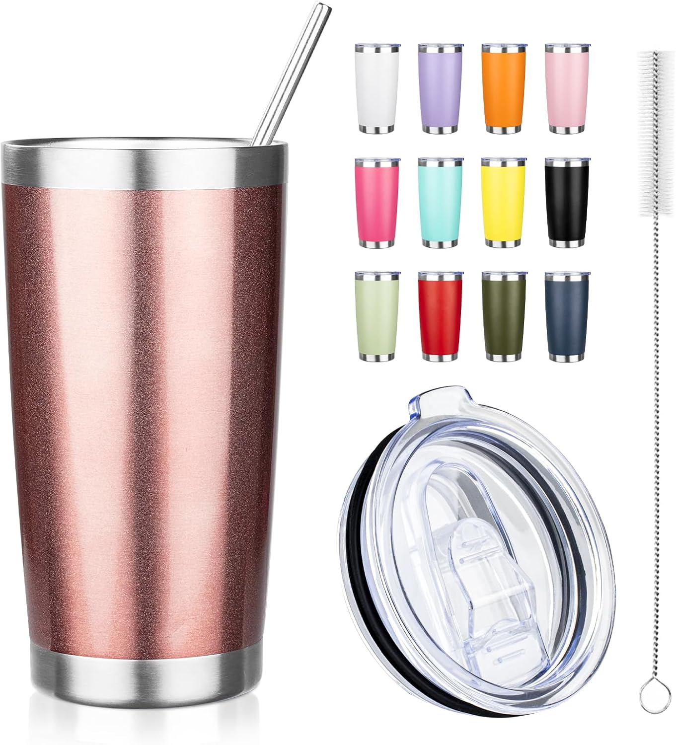 20oz Tumbler with Straw and Brush, Stainless Steel Vacuum Insulated tumbler, Double Wall Insulated Coffee Tumbler for Outdoor, Home, Travel,Office (Matcha Green,1pcs)