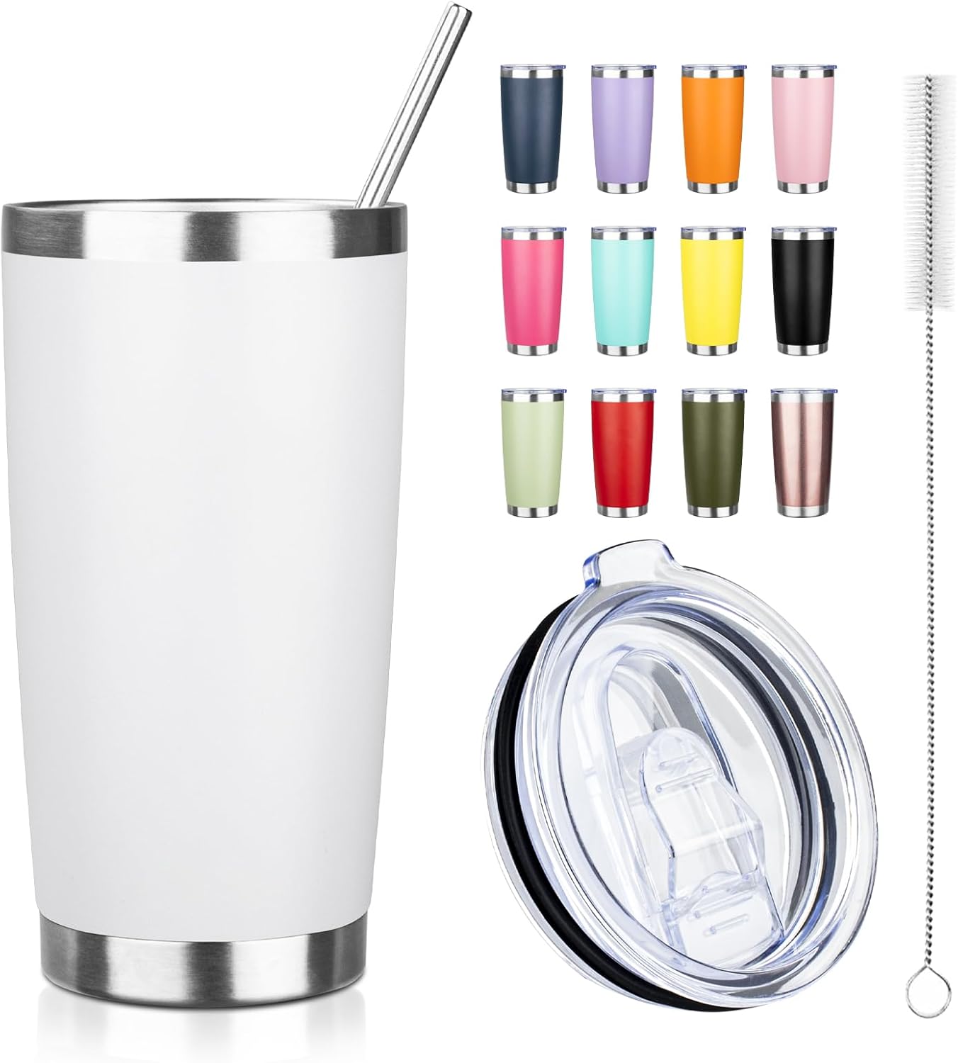 20oz Tumbler with Straw and Brush, Stainless Steel Vacuum Insulated tumbler, Double Wall Insulated Coffee Tumbler for Outdoor, Home, Travel,Office (Matcha Green,1pcs)