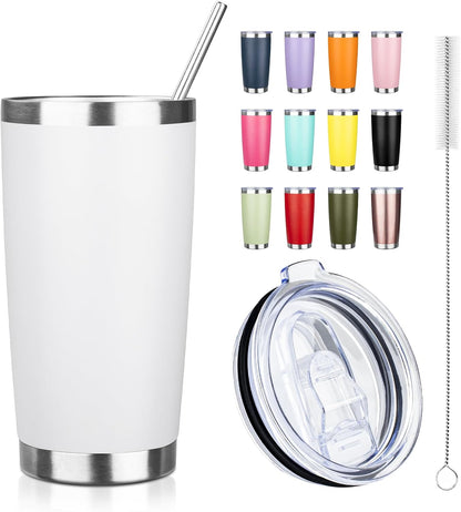 20oz Tumbler with Straw and Brush, Stainless Steel Vacuum Insulated tumbler, Double Wall Insulated Coffee Tumbler for Outdoor, Home, Travel,Office (Matcha Green,1pcs)
