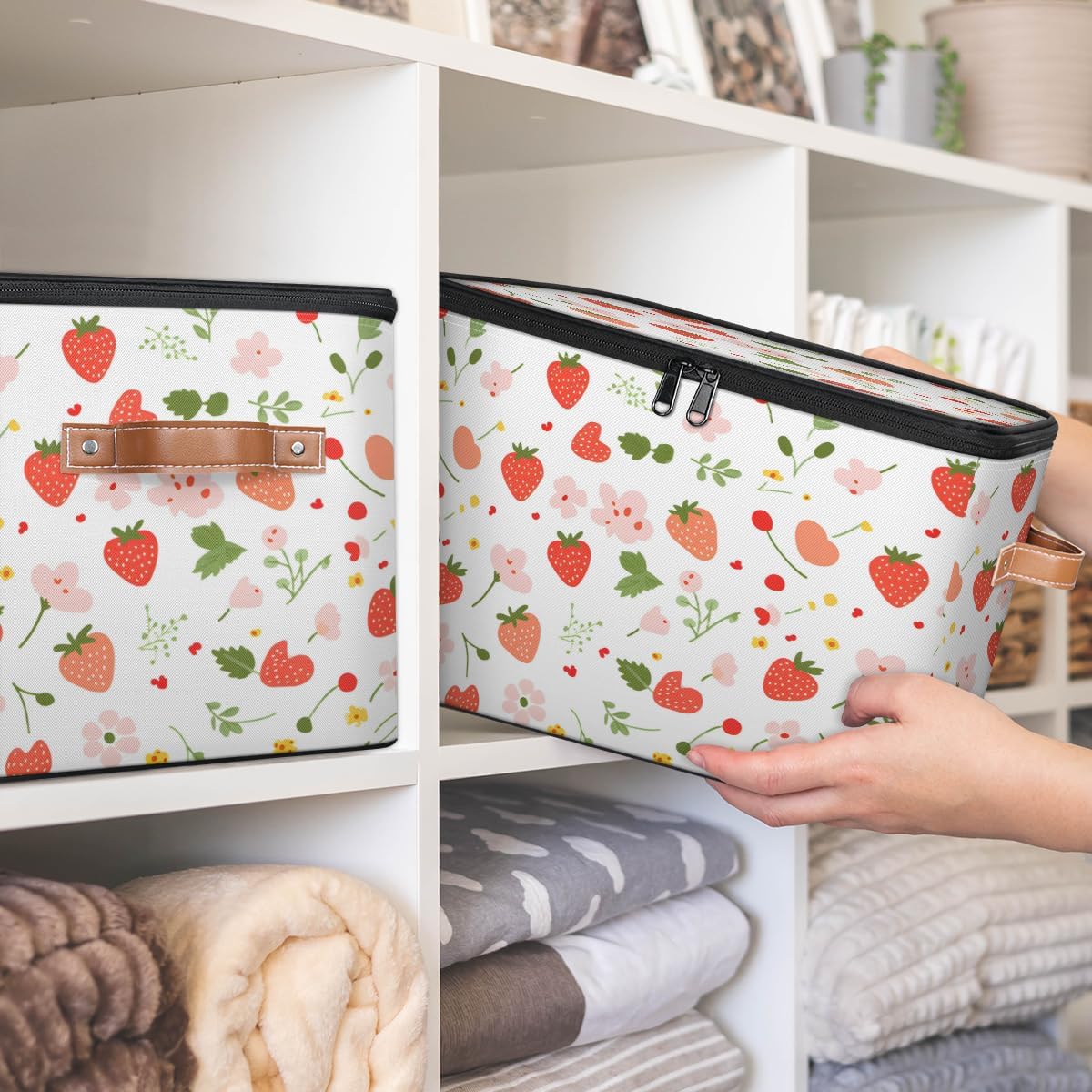 Building Block Storage Basket Collapsible Storage Bins with Lids Canvas Cube Storage Organizer Kid Toys Closet Organizer for Bedroom Bathroom