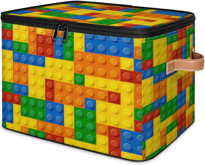 Building Block Storage Basket Collapsible Storage Bins with Lids Canvas Cube Storage Organizer Kid Toys Closet Organizer for Bedroom Bathroom