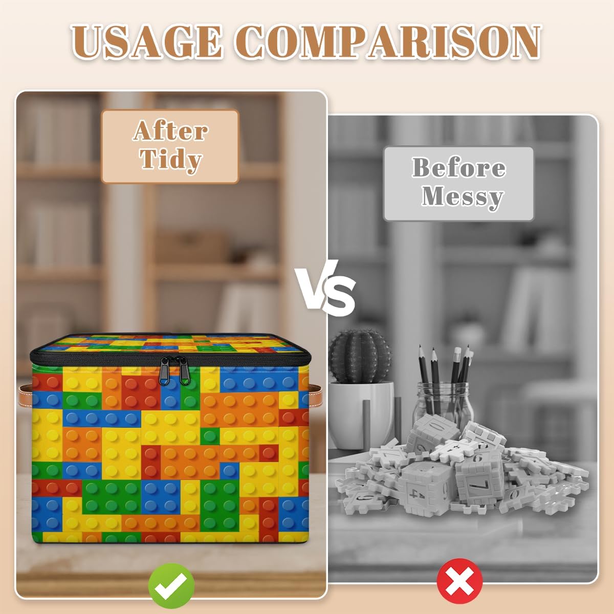 Building Block Storage Basket Collapsible Storage Bins with Lids Canvas Cube Storage Organizer Kid Toys Closet Organizer for Bedroom Bathroom