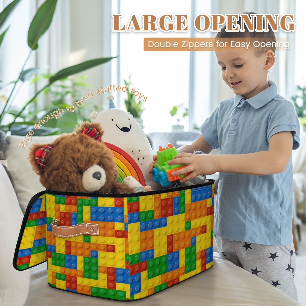 Building Block Storage Basket Collapsible Storage Bins with Lids Canvas Cube Storage Organizer Kid Toys Closet Organizer for Bedroom Bathroom