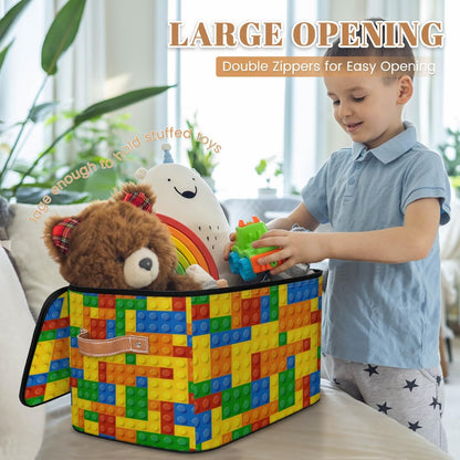 Building Block Storage Basket Collapsible Storage Bins with Lids Canvas Cube Storage Organizer Kid Toys Closet Organizer for Bedroom Bathroom