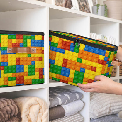Building Block Storage Basket Collapsible Storage Bins with Lids Canvas Cube Storage Organizer Kid Toys Closet Organizer for Bedroom Bathroom