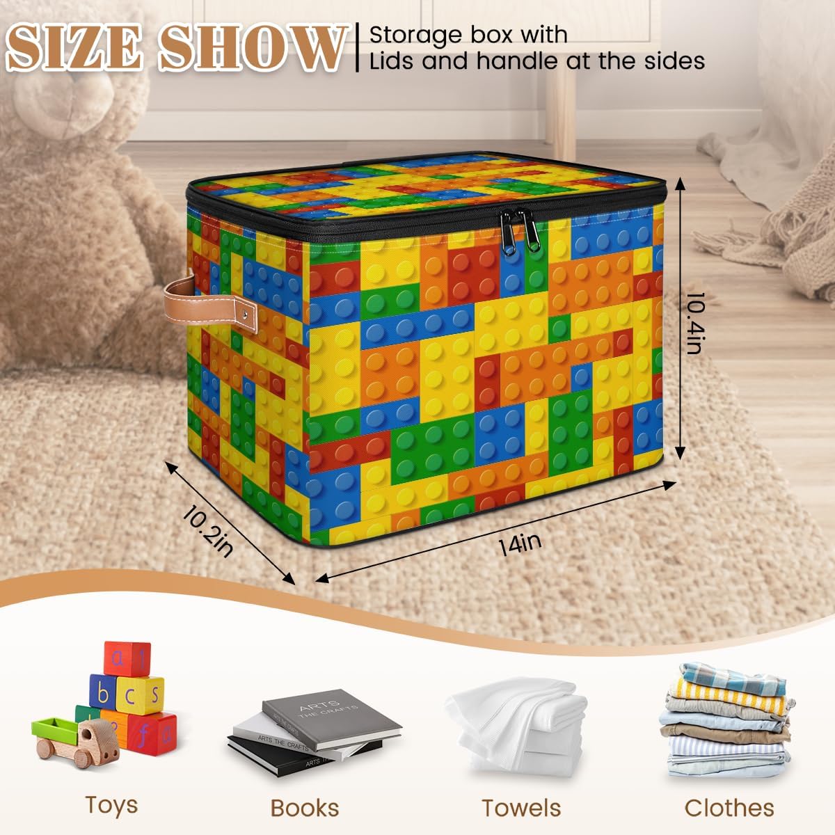 Building Block Storage Basket Collapsible Storage Bins with Lids Canvas Cube Storage Organizer Kid Toys Closet Organizer for Bedroom Bathroom
