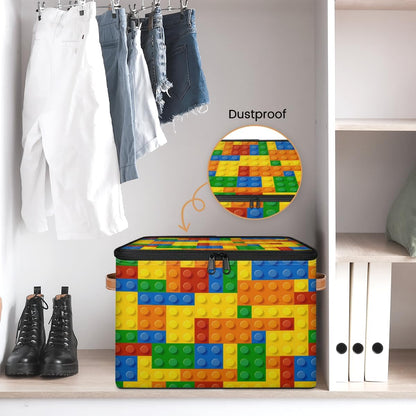 Building Block Storage Basket Collapsible Storage Bins with Lids Canvas Cube Storage Organizer Kid Toys Closet Organizer for Bedroom Bathroom