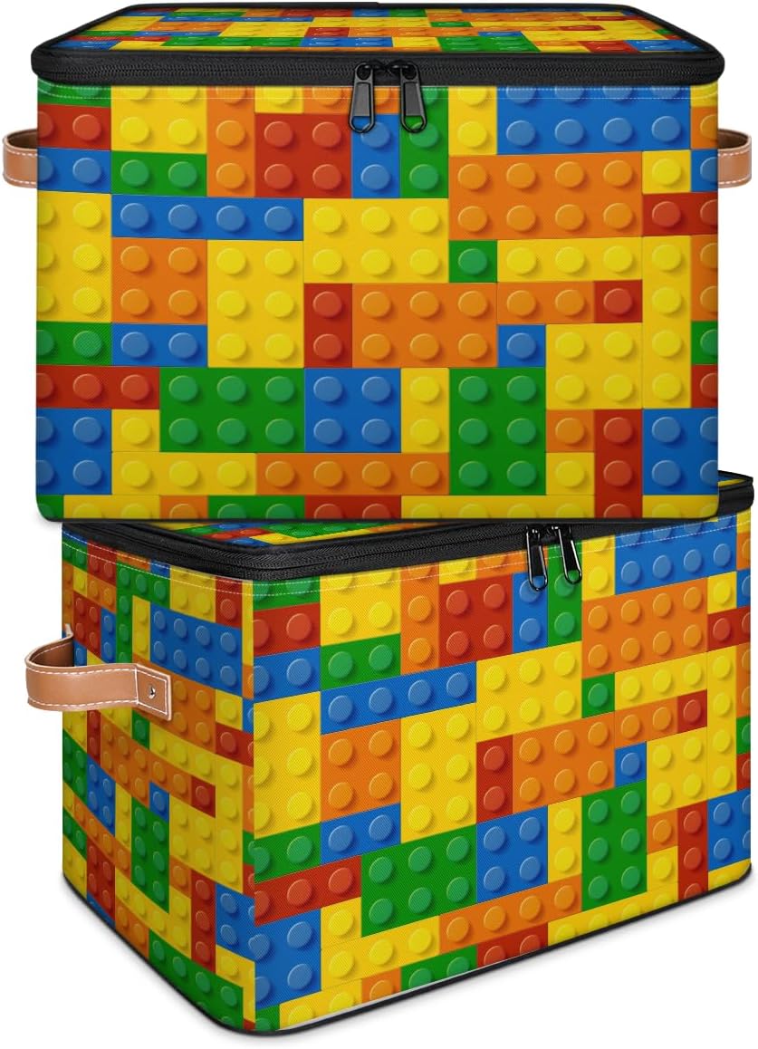 Building Block Storage Basket Collapsible Storage Bins with Lids Canvas Cube Storage Organizer Kid Toys Closet Organizer for Bedroom Bathroom