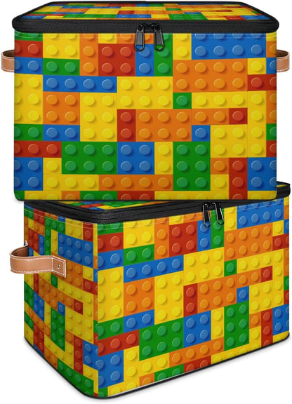 Building Block Storage Basket Collapsible Storage Bins with Lids Canvas Cube Storage Organizer Kid Toys Closet Organizer for Bedroom Bathroom
