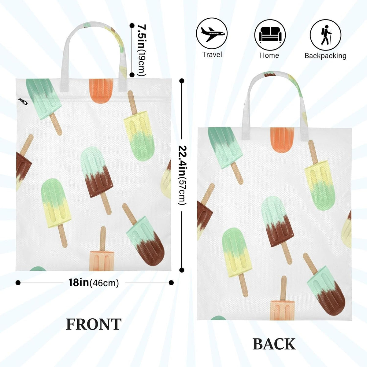Ice Cream Waterproof Travel Laundry Bag Easy Care 2-piece