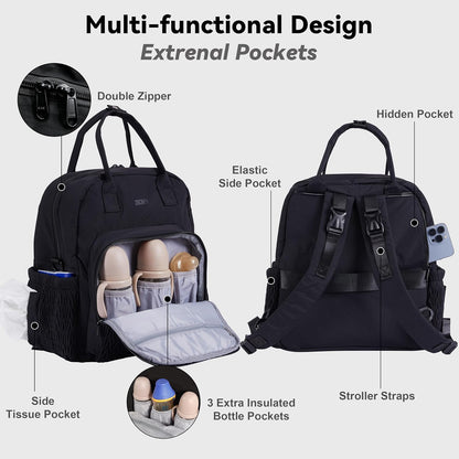 Large Capacity Diaper Bag Backpack with Insulated Pockets,Black