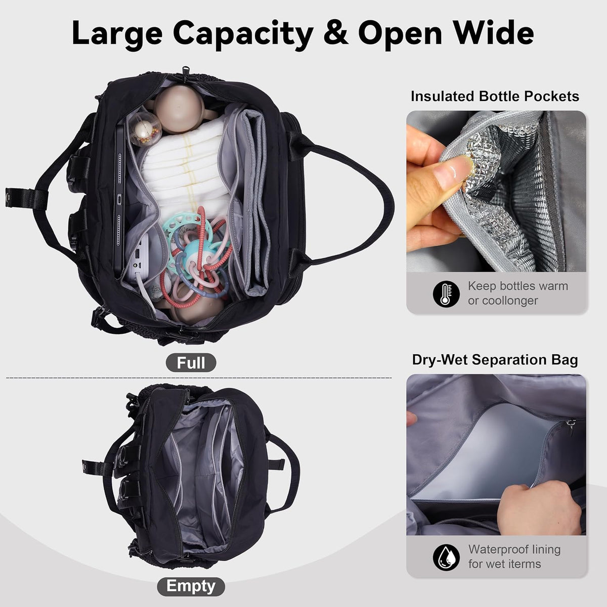 Large Capacity Diaper Bag Backpack with Insulated Pockets,Black