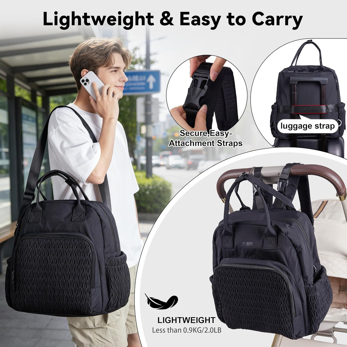 Large Capacity Diaper Bag Backpack with Insulated Pockets,Black