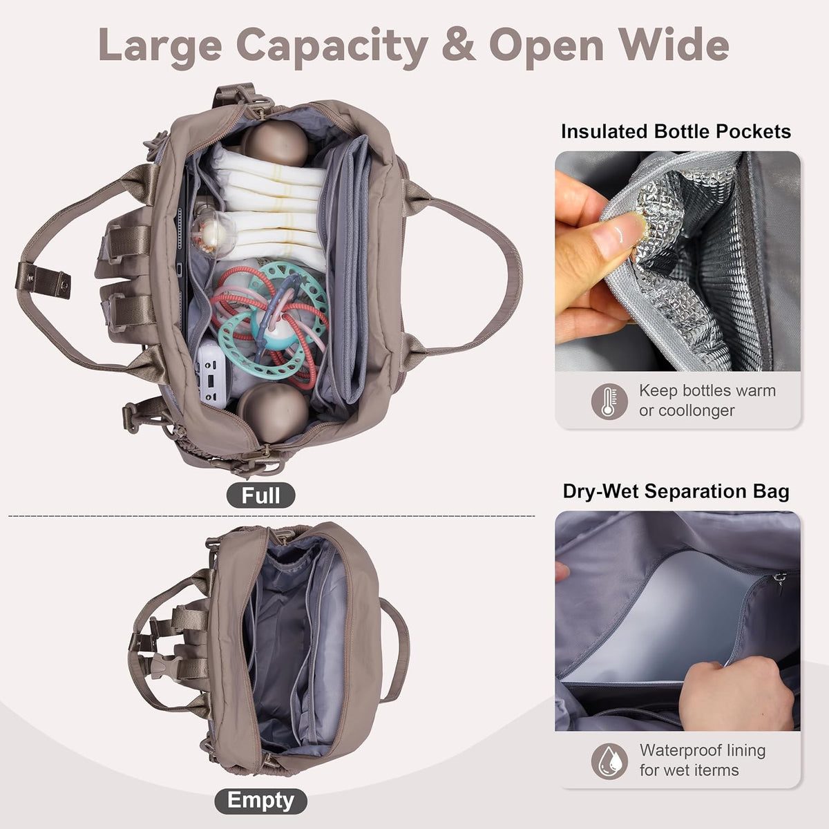Large Capacity Diaper Bag Backpack with Insulated Pockets,Black