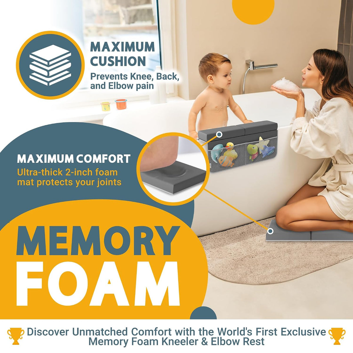 Memory Foam Bath Kneeler and Elbow Rest Pad Set, 2-Inch Thick