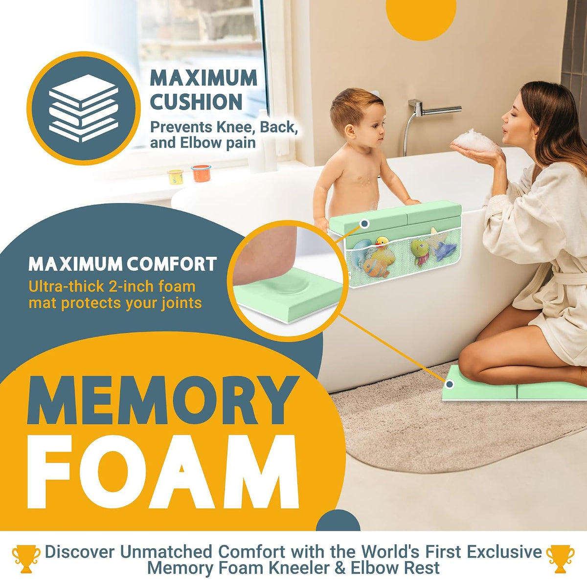 Memory Foam Bath Kneeler and Elbow Rest Pad Set, 2-Inch Thick
