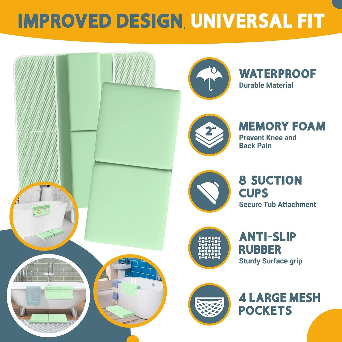 Memory Foam Bath Kneeler and Elbow Rest Pad Set, 2-Inch Thick