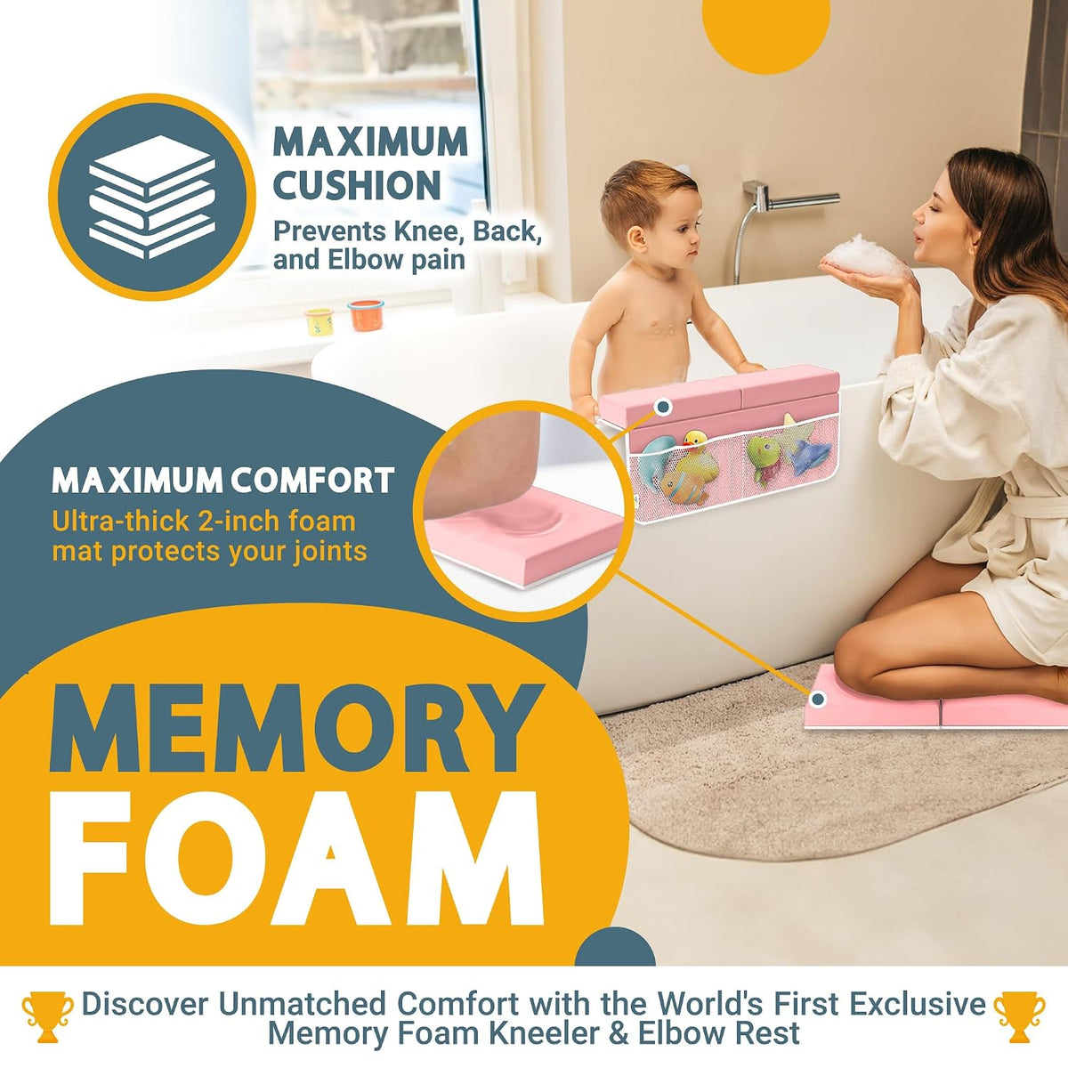 Memory Foam Bath Kneeler and Elbow Rest Pad Set, 2-Inch Thick