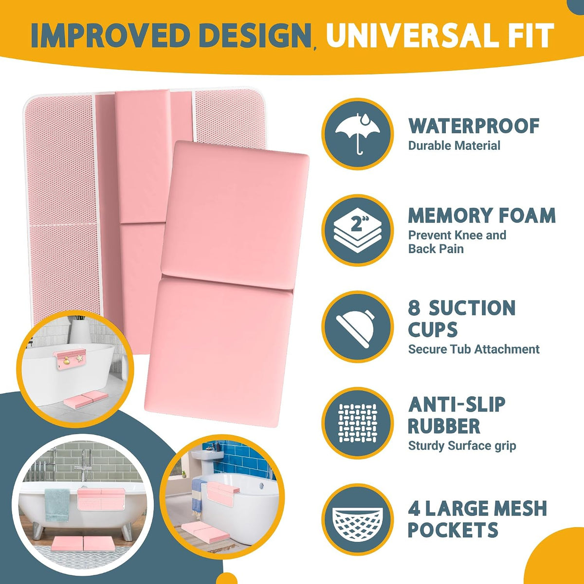 Memory Foam Bath Kneeler and Elbow Rest Pad Set, 2-Inch Thick