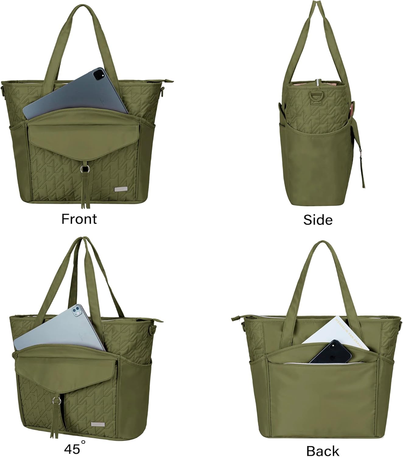 Tote Bag for Women with Water Bottle Pocket Fit for Stanley Cup, Carry On Tote for Work, Nurse, College, Travel