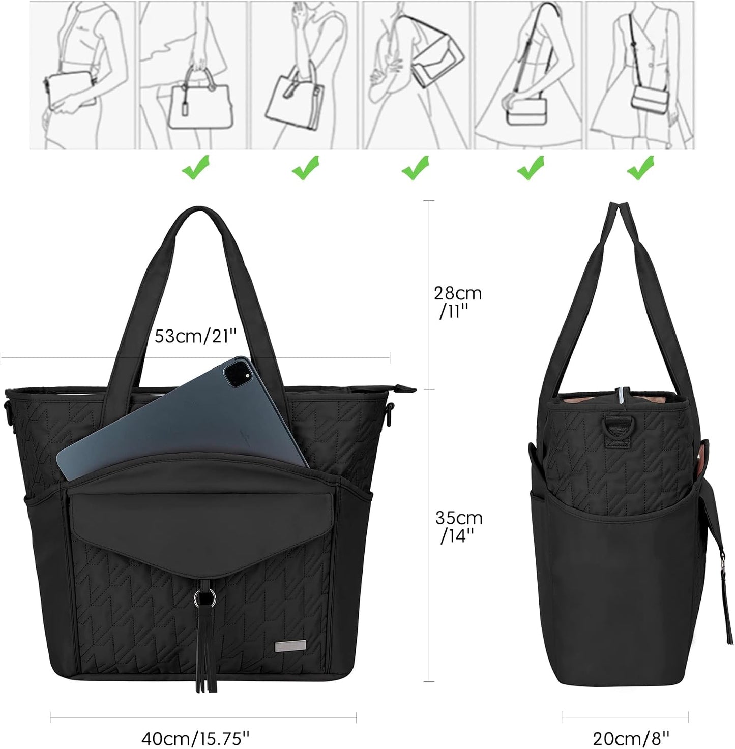 Tote Bag for Women with Water Bottle Pocket Fit for Stanley Cup, Carry On Tote for Work, Nurse, College, Travel