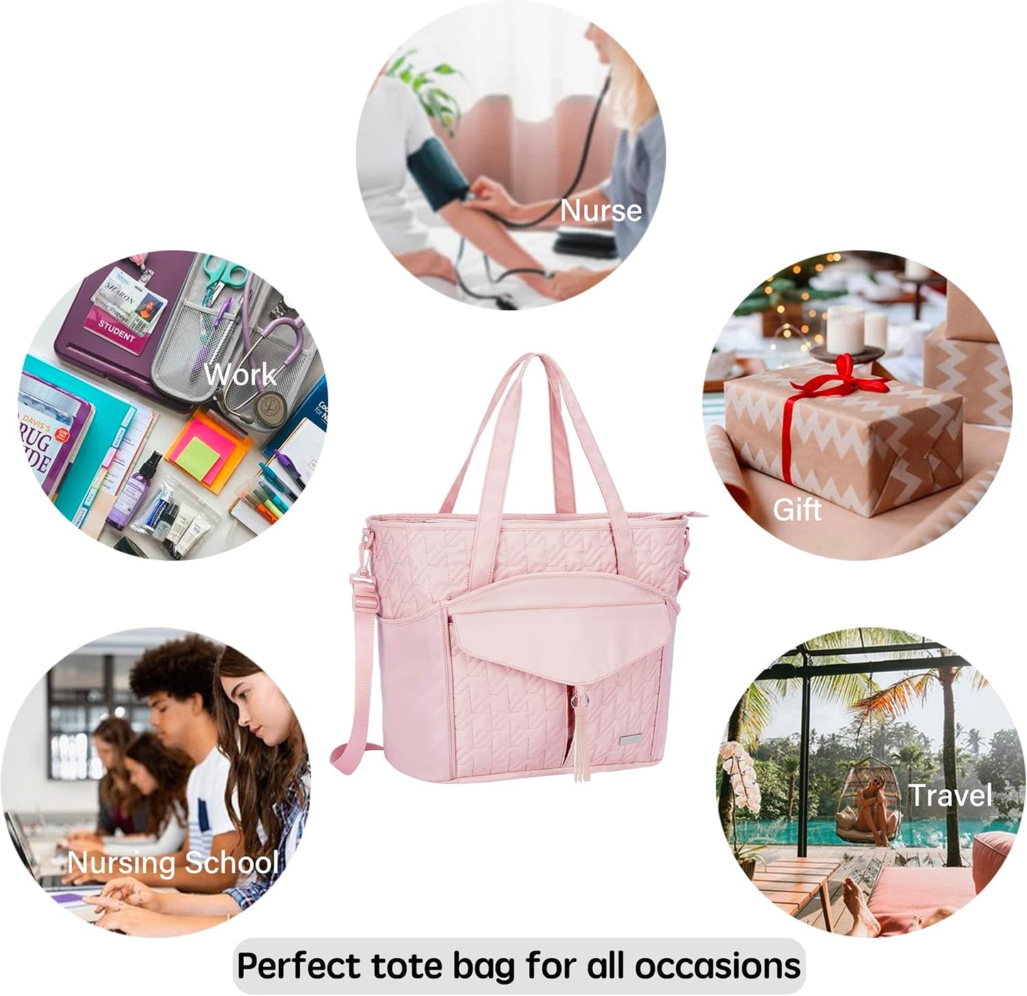 Tote Bag for Women with Water Bottle Pocket Fit for Stanley Cup, Carry On Tote for Work, Nurse, College, Travel
