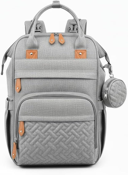 Diaper Bag Backpack Travel Baby Diaper Bag, Insulated Bottle Holders & Pacifier Case, Large Capacity (Light Gray)