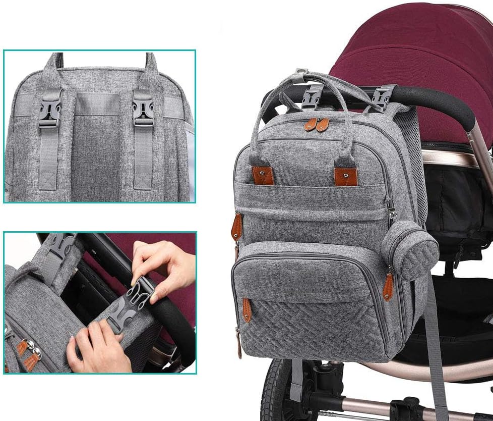 Diaper Bag Backpack Travel Baby Diaper Bag, Insulated Bottle Holders & Pacifier Case, Large Capacity (Light Gray)