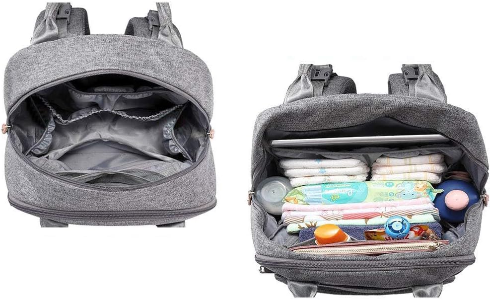 Diaper Bag Backpack Travel Baby Diaper Bag, Insulated Bottle Holders & Pacifier Case, Large Capacity (Light Gray)