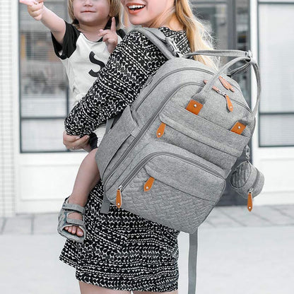 Diaper Bag Backpack Travel Baby Diaper Bag, Insulated Bottle Holders & Pacifier Case, Large Capacity (Light Gray)