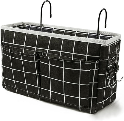Bedside Caddy Organizer - Bedside Hanging Storage Bag with Hooks, Dorm Essentials Caddy for Bunk Bed & Dorm Bed Rails, Holds Books, Phones, Tablets, Glasses, Magazines & More (White)