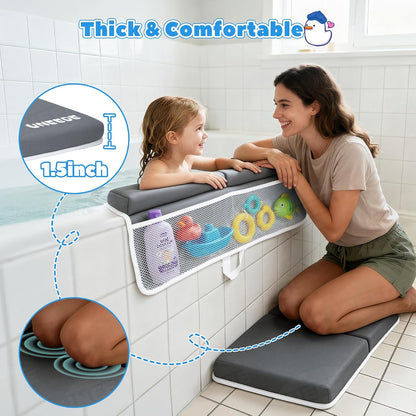 Baby Bath Kneeler & Elbow Pad Set, 1.5" Thick Memory Foam Bath Mat