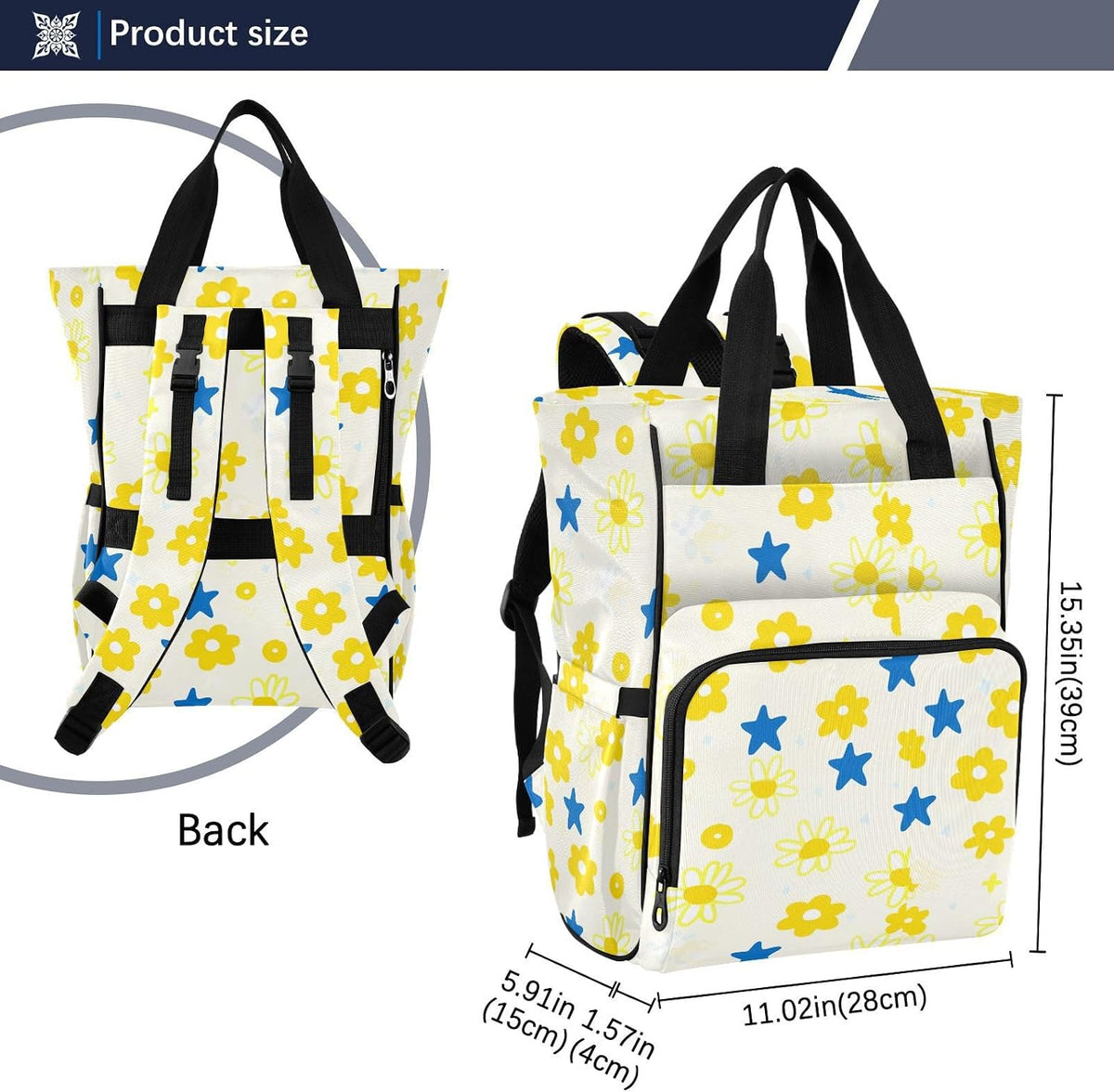 Diaper Bag Backpack, Multifunction Travel Bag for Moms Dads, Baby Changing Bag with Insulted Pockets, Stroller Straps and Side Bottle Pockets Cute Floral Pattern