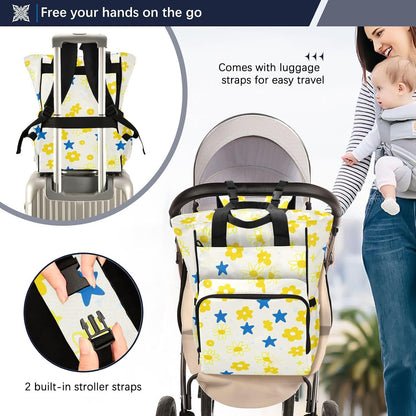 Diaper Bag Backpack, Multifunction Travel Bag for Moms Dads, Baby Changing Bag with Insulted Pockets, Stroller Straps and Side Bottle Pockets Cute Floral Pattern