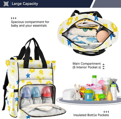 Diaper Bag Backpack, Multifunction Travel Bag for Moms Dads, Baby Changing Bag with Insulted Pockets, Stroller Straps and Side Bottle Pockets Cute Floral Pattern