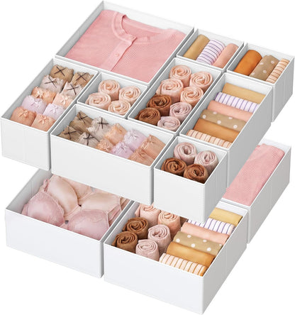 SONGMICS Drawer Organizers, Set of 12, Foldable Fabric Storage Boxes