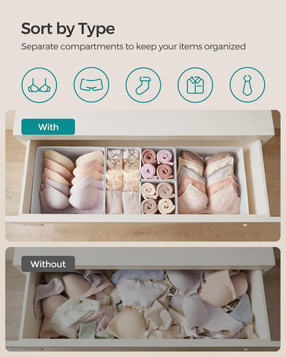 SONGMICS Drawer Organizers, Set of 12, Foldable Fabric Storage Boxes