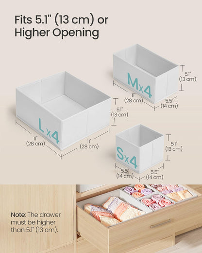 SONGMICS Drawer Organizers, Set of 12, Foldable Fabric Storage Boxes