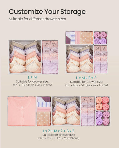 SONGMICS Drawer Organizers, Set of 12, Foldable Fabric Storage Boxes