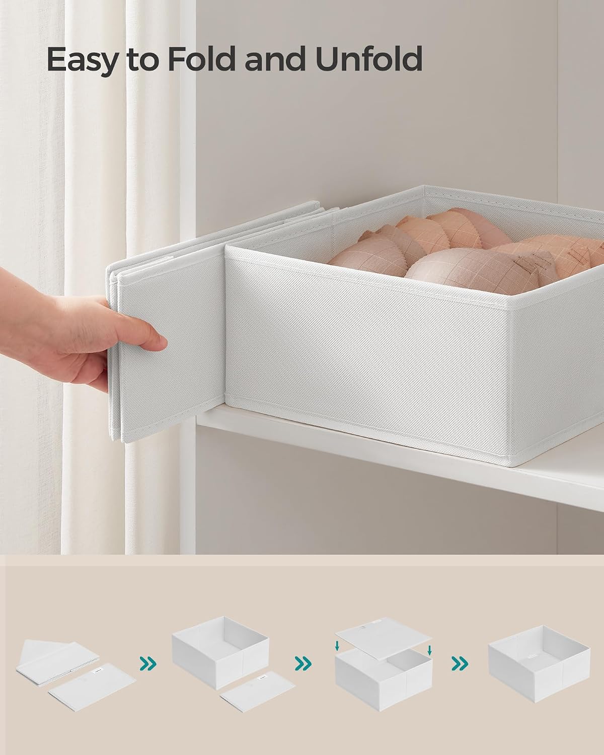 SONGMICS Drawer Organizers, Set of 12, Foldable Fabric Storage Boxes