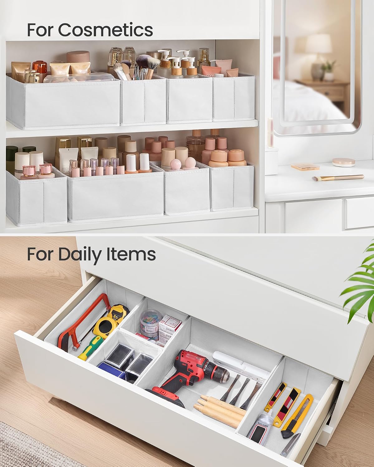 SONGMICS Drawer Organizers, Set of 12, Foldable Fabric Storage Boxes