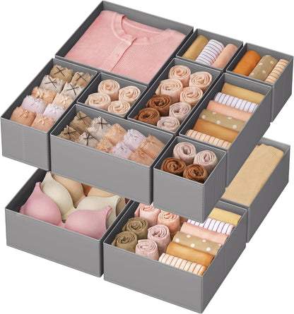 SONGMICS Drawer Organizers, Set of 12, Foldable Fabric Storage Boxes