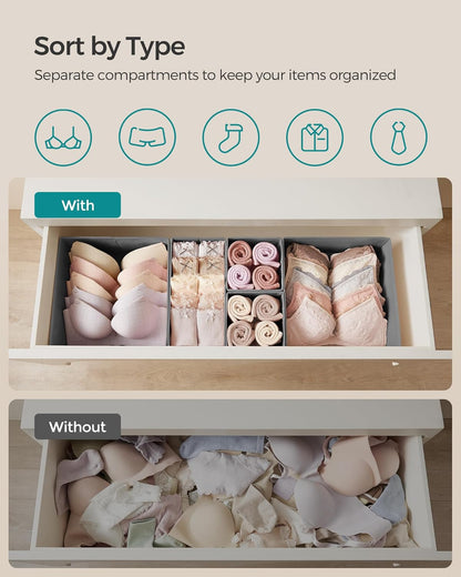 SONGMICS Drawer Organizers, Set of 12, Foldable Fabric Storage Boxes