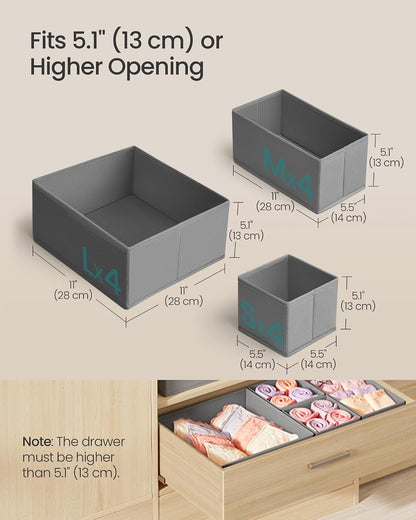 SONGMICS Drawer Organizers, Set of 12, Foldable Fabric Storage Boxes